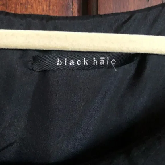 Black Halo Draped Asymmetrical sheath Dress 6 - Picture 3 of 4